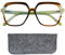 Stilvolle Moderne Blaufilter Damen Sechseckig mit große Gläsern, Etui, Leichten Kunststoff Brillengestell (Farbig Weiss mit Grün), Blaulichtfilter Brille Damen +2.0 Dioptrien