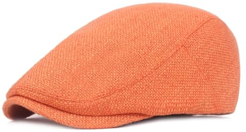 Asudaro Leinen Flatcap Herren Damen Sommermütze Schiebermütze Denim Barett Driving Cabbie Jagd Flatcap Schirmmütze Kappe Atmungsaktiv & hautsympathisch für Herren - Frühjahr/Sommer orange