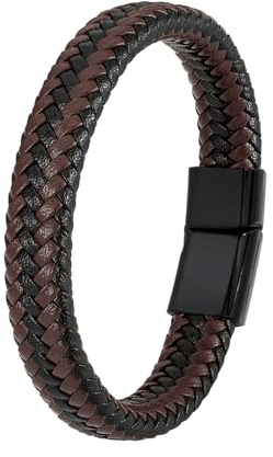 Armband Mann, Lederarmband Herren, Herren Geflochtenes Lederarmband, Armbänder Für Männer Mit Edelstahl Magnetverschluss, 19/21/23 cm Papa Armband, Hochzeitstag Geschenke für Männer (Braun-A-21cm)