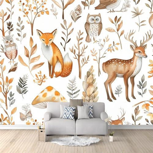 ArtFototapete Tapete Waldtiere Hirsch Pflanzen Pilze Vlies Tapeten Moderne Wandtapete Wohnzimmer Schlafzimmer Study Wohnzimmer Restaurant Cafe Dekoration 400 x 280 cm