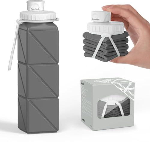 Popdigito Botellas de agua plegables flexibles sin BPA, de silicona, reutilizable, plegable, duraderas, ligeras, a prueba de fugas, botellas de agua compactas para viajes, senderismo, correr, deportes