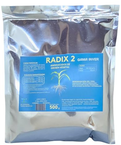 RADIX-2, ENRAIZANTE. Aminoácidos Vegetales Premium 95% de Hidrólisis Enzimática - Supernutriente para Crecimiento y Vitalidad de Plantas, 500 Gramos