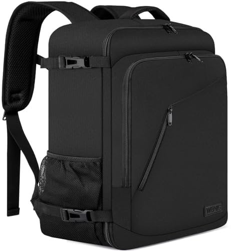 WENIG Cabin Bag 55x40x20 Hand Luggage Backpack 44L Carry On Bag Travel Cabin Backpack 55 x 40 x 20 Flight Approved Travel Rucksack Fit 17 Inch Laptop with USB Charging Port-Black
