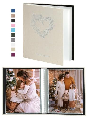 Miaikoe Small Photo Album 6x4 52 Pockets 2 Packs, Slip in Top Loading Mini Linen Album Book Holds 100 Vertical 10x15cm Photos for Family Wedding Anniversary (Beige)