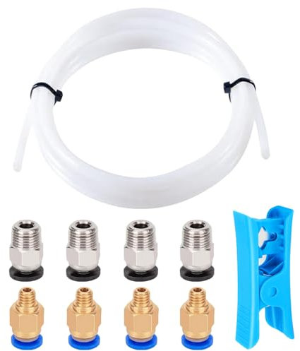 Aiqeer 3 Meter 3D Drucker PTFE Teflonrohr mit Schneider, 4 Stück PC4-M6 Pneumatik Verbinder und 4 Stück PC4-M10 Pneumatik Verbinder