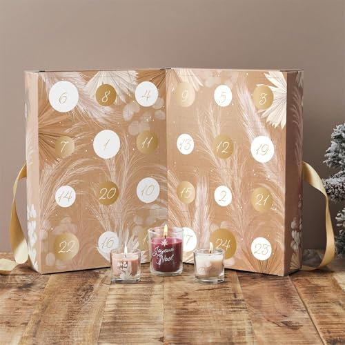 Weihnachten Adventskalender - 34 x 25 x 14 cm - Festtagskalender - Adventskalender - Überraschungspaket - Geschenkset - Beige