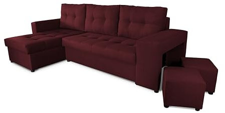 NAWSTOL - Ecksofa Couch Leon mit Schlaffunktion und Bettkasten - Modern Sofa für Wohnzimmer - Links/rechts montierbar (Bordeauxrot)