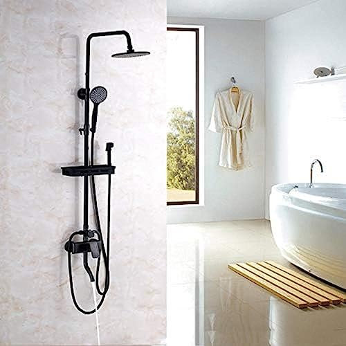 Kits de ducha, juego de grifo de ducha de baño de bronce negro, cabezal de ducha ABS de 8 pulgadas + rociador de mano + rejilla para cestas de ducha + grifo de bidé con agua fría y caliente, A, A
