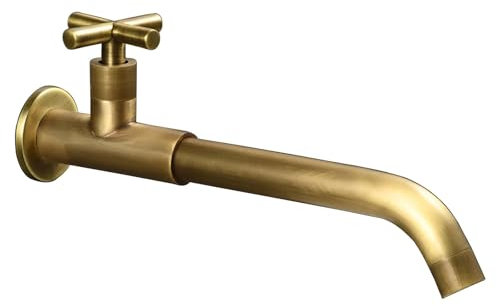 SXWYLZ Grifos para Lavabos de Baño Antiguo Grifo de Fregadero de Latón Grifo de Lavabo Agua Fria de Pared Grifo Cocina Fregadero Caño Largo Grifo Giratorio,Color Antiguo,28Cm