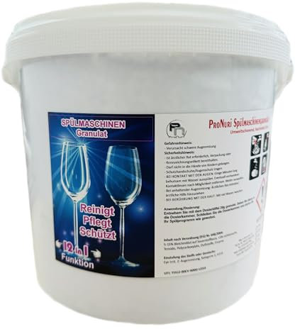 ProNuri Geschirrspülmaschinen-Granulat, 5 Kg Eimer 4,- € / kg Spülmaschinen Pulver Geschirr Reiniger 12-in-1 Funktion, Reinigt Pflegt Schützt