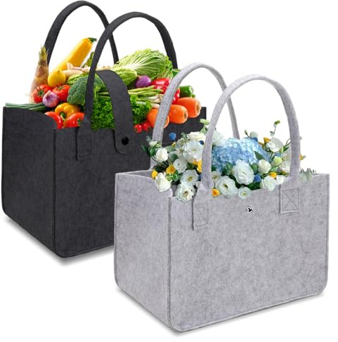 GOIEHIR Filztasche Einkaufstasche, 30 * 20 * 18 cm Faltbar Filztaschen Shopper, Große Kapazität Filztasche, Filztaschen Shopper für Einkaufen, Picknick, Aufbewahrung