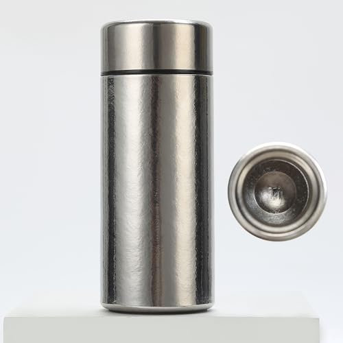 Pocket Portable Titanium Insulated Flasks with Tea Infuser Double Wall Vacuum Thermal Cup Silver Lightweight Mini Tumbler for Hot Cold Beverage Tea Lovers Travel Mug Water Bottle 200ML