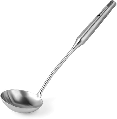 Cucharón de sopa de acero inoxidable 18/10, cucharón de metal duradero de 13.8 pulgadas para servir o cocinar, wok y sopa, utensilio de cocina profesional resistente [resistente al óxido, resistente
