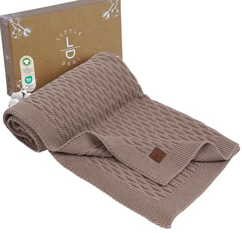 Little Dedi 100% Bio-Baumwolle Babydecke Gestrickt 80x100 cm Mokka – GOTS Zertifiziert, Weich und Atmungsaktiv, Ideal für Neugeborene und Säuglinge, Nora