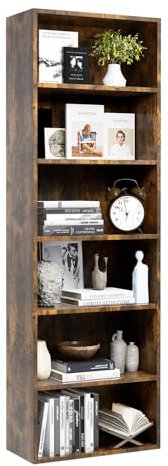 oneinmil Bücherregal, Bücherschrank mit 6 Ebenen, Standregal, Bücherregal Hoch, Modernes offenes Regal aus Holz, für Wohnzimmer, Schlafzimmer, Büro, Arbeitszimmer, 55,5 x 23,5 x 181 cm, Braun