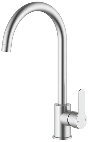 VeeBath Orbina Kitchen Mixer Tap, Modern Deck Mounted Swivel Spout Single Lever Tap One Hole, Mixer Taps for Kitchen Sink in Chrome Finish, Modern Kitchen Tap with 20cm Spout