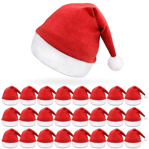 TIKTALK Weihnachtsmützen 24PCS Set, Nikolausmütze Erwachsene Rot Weiß Santa Hut, Weihnachtsmann Kostüm Partyzubehör Festliche Weihnachtsfeier