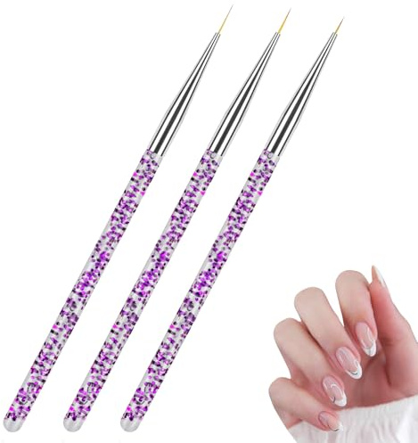 AYBUY 3Pcs Nail Art Liner Brushes, Detail Nails Brushes Nail Dotting Painting Drawing Pen Nails Art Design Painting Brush for DIY & Professional Use, Detailer, Brush Dotting Tool, Purple
