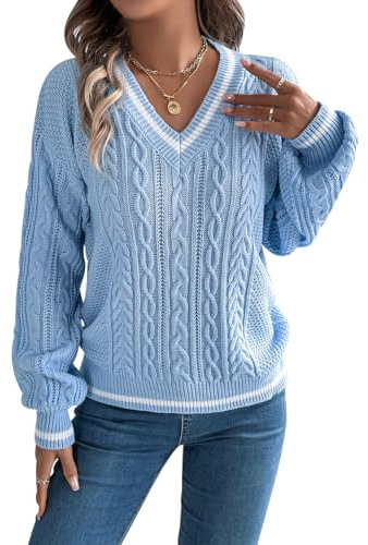 Jersey Punto Ochos Mujer Cuello Pico Jersey Manga Larga Sueter Pullover Casual Elegante Sueter Punto Cálido Otoño Invierno