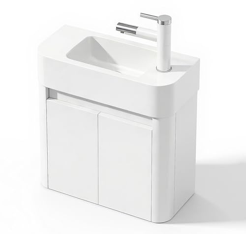 PreuepltrMa Wandmontiertes Keramik Waschbecken, Badmöbel-Set, Weißes Waschbecken, Für Badezimmer, schwebender Schrank Für Kleine Räume(50cm(19.69 in) in Length)