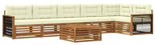 vidaXL Outdoor-Sofagarnitur mit Kissen 7 pcs Natur und Creme, Lounge-Sofa für die Terrasse, modernes, wetterfestes Gartenmöbel-Set für Bequeme Sitzgelegenheiten