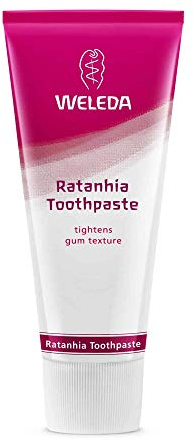 WELEDA Ratanhia Zahncreme, Naturkosmetik Zahnpasta zur sanften und gründlichen Reinigung der Zähne, entfernt Zahnbelag und Zahnstein, schützt vor Karies und schädlichen Säuren (1 x 75 ml)