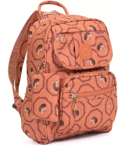 Big Handbag Shop Lightweight Rainproof Travel Backpack for Women & Men - Multi Pocket Small Rucksack with Detachable Pouch & Adjustable Straps - Everyday Flight Bag (Orange)