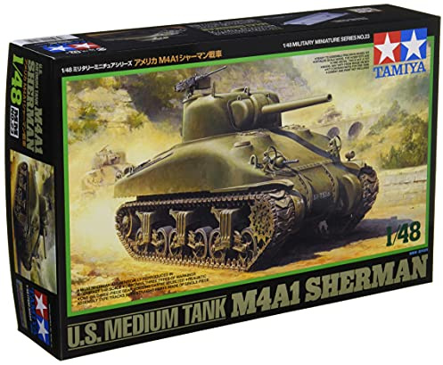 Tamiya 32523 1:48 US Panzer Sherman M4A1 Früh.A. -Modellbausatz,Plastikbausatz, Bausatz zum Zusammenbauen, detaillierte Nachbildung, Mehrfarbig, Néant
