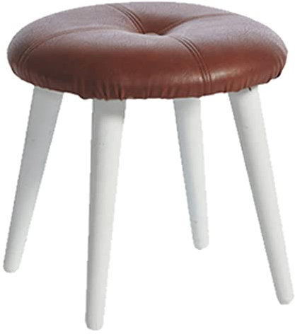 dasmöbelwerk Retro Fußhocker Kunstleder Holz Hocker weiß Ø 36 cm Deko 10.002.01