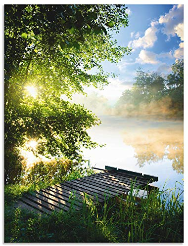 ARTland Wanddeko Wandbild Alu Verbundplatte für Innen & Outdoor Bild 60x80 cm Natur Landschaft Wald Baum See Steg Sommer Sonne Gräser T0WD