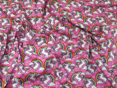 Minerva Crafts Baumwoll-Popeline-Stoff, Einhörner-Druck, Rosa, Meterware