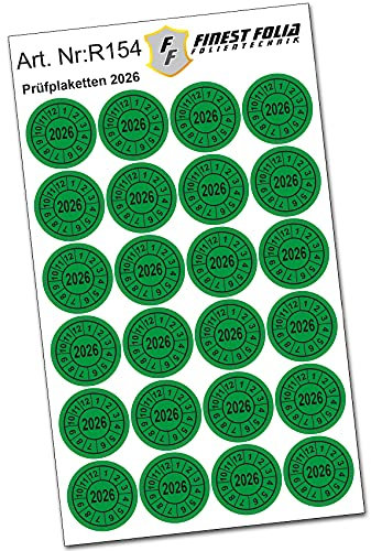 Finest Folia 24 Stück Prüfplakette Prüfsiegel Ø24mm Aufkleber Jahresplakette UVV BGV D27 BGR R154 (Jahr 2026)