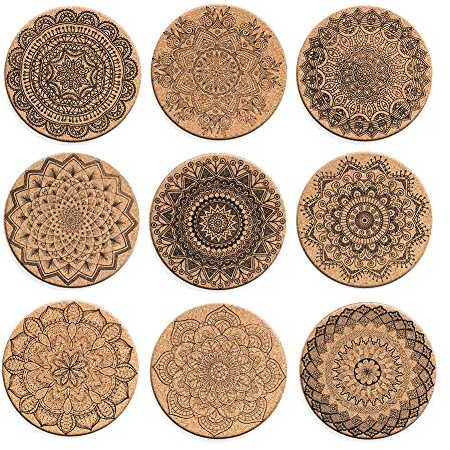 Soleebee 9 Stück Getränk Kork Untersetzer Wiederverwendbar Glasuntersetzer Runden Kork Coaster für Zuhause, Büro, Bar, Restaurant - 10 x 0,5 cm