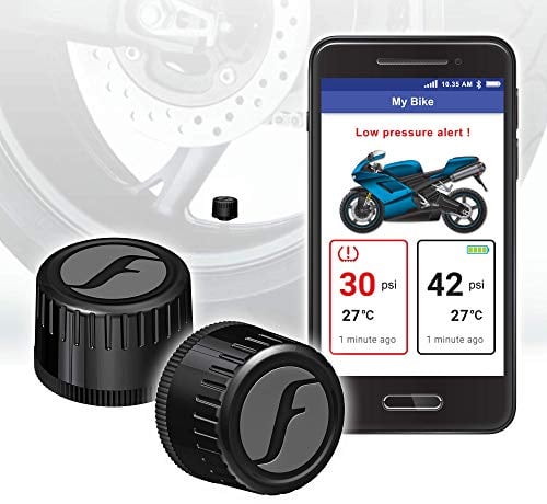 FOBO Bike 2 Reifendruck-Kontrollsystem mit App - Intelligentes Bluetooth 5.0 Reifendrucksensor Reifendruckkontrollsystem für Motorräder Reifendruckmesser Reifendruckprüfer Manometer - Schwarz