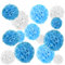 24er Set Seidenpapier Pompoms, inkl. Satinbänder (je 1.20m), inkl. Geschenkverpackung, mit deutscher Videobastelanleitung (Weiß Hellblau Blau)