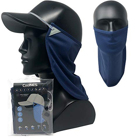 CoolNES Patent 2 in 1 Sonnenschutz für Nacken und Gesicht | Abnehmbar & Einheitsgröße Kopfband Nackenschutztücher für Kappen | UVB 50+ | 5 Farben | 2019 Version (Navy)