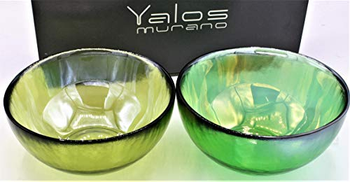 YALOS MURANO Coppia COPPETTE Regalo Vetro di Murano Colori ASSORTI Diametro 12 (Verde Erba/Giallo)