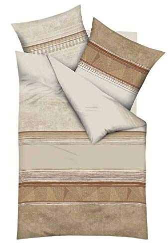 Kaeppel Exklusive Biber Winterbettwäsche - Radiance Streifen – weich, flauschig und pflegeleicht, 2 teilig 135x200 + 80x80 cm, Braun. Ideal für den Winter geeignet.