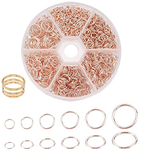 PandaHall 6 Größe Rosegold O-Ringe Eisen Biegeringe O-Ring Anschlüsse Für Schlüsselanhänger Choker Ohrring Armband Schmuckherstellung Lieferungen Halskette Reparatur mit Öffnungswerkzeug (4~10mm)