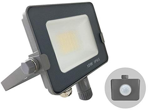 G.W.S® Infinity 10W 900-1000Lms, Grey Casing Outdoor IP65 Waterproof LED Floodlight with PIR Motion Sensor, Energy Saving Security Light, Tri-Colour (3000K/4000K/6000K)