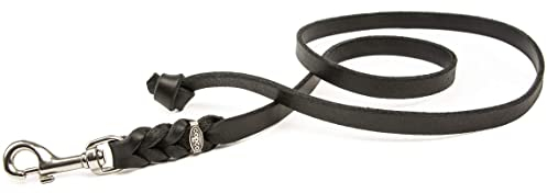 CopcoPet - Hundeleine Schwarz aus Premium Rindsleder - Weiche Schleppleine für Hunde mit Chromkarabiner - Geflochtene Fettlederleine ohne Handschlaufe - Hunde Zubehör Made in Germany (1m x 8mm)