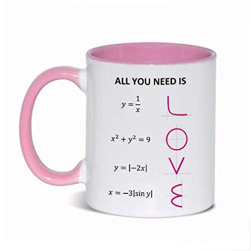 Gattablu Tazza mug 11oz color rosa All you need is love, formule matematiche ed equazioni divertenti, idea regalo romantico per lui e lei San Valentino