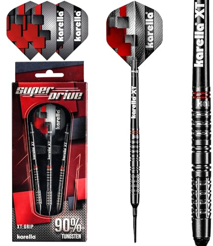 Karella SuperDrive 90% Tungsten Softdart, 18g, für elektronische Dartscheibe, 2BA Gewinde, 3 Dartpfeile mit Kunststoffspitze, Dartautomat, Wolfram, Profidart mit Flight und Shaft