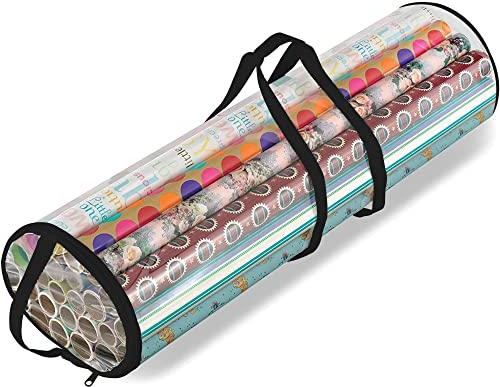 Ram® Black Christmas Cylinder Gift Wrap Storage Clear Bag Wrapping Paper Organiser Xmas Christmas Tidy – Stores Baubles Tinsels Lights Bows Heavy Duty Material- Holds 30 ROLLS