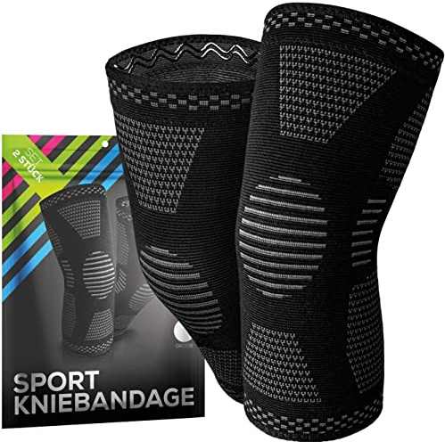 KIMENGO Kniebandage [2 STK] Bandage Knie mit 4fach-Kompression Kniebandage Damen schweißabsorbierend Kniebandage Männer atmungsaktives Gewebe rutschfester Bund [4] versch. Größen Sport (S)