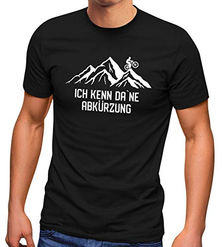 MoonWorks® Herren T-Shirt Ich Kenn da ne Abkürzung Fahrrad Mountainbike MTB Radfahren Berge Fun-Shirt schwarz L