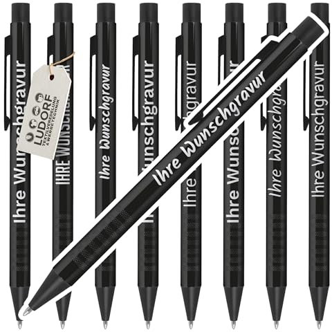 #teamludorf Kugelschreiber Schwarz - 100 Stk. - edler Gravur-Kugelschreiber - individuell personalisierbar mit Name, Logo oder Slogan - perfektes Werbegeschenk für Firmen, Mitarbeiter & Events