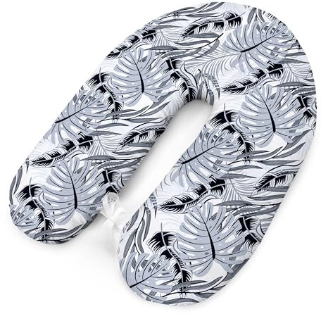 Coussin d'allaitement, de positionnement latéral, idéal pour la grossesse et les petits bébés, en coton, avec rembourrage et housse, 170 cm, motif de monstera, gris