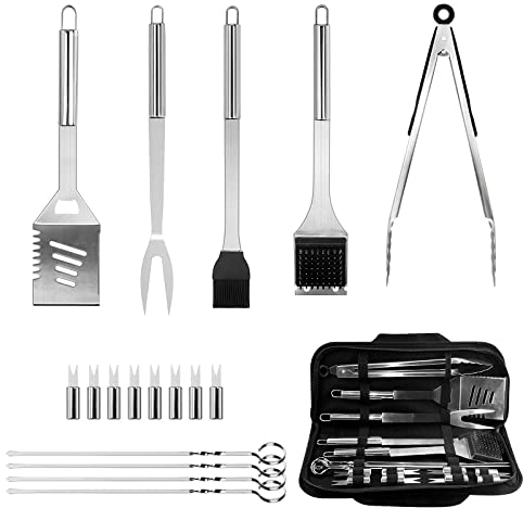 Grillbesteck Set, Grillzubehör Grillset 18 PCS Grill Zubehör BBQ Edelstahl Grillkoffer Grillbesteck Set mit Grillzange, Grillwerkzeug für Männer Geschenk