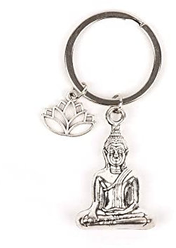 Myga Buddha & Lotus Schlüsselanhänger – Handgemachter, fein gearbeiteter Schlüsselanhänger (Silber, Einheitsgröße)
